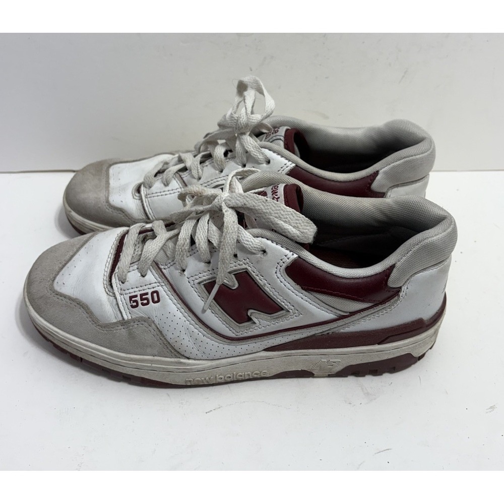 New Balance 550 Shoes Mens 7 White Maroon Leather Suede Retro Basketball